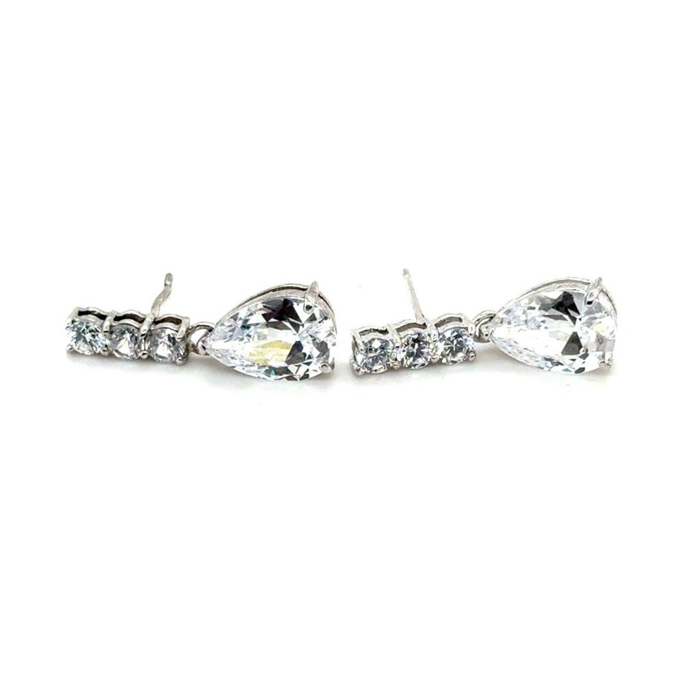 Sparkling Teardrop/Round‎ Cz 925 Silver Post Earrings